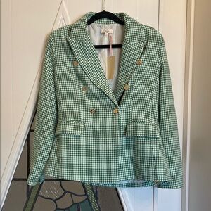 Entro Green Houndstooth Double-Breasted Blazer